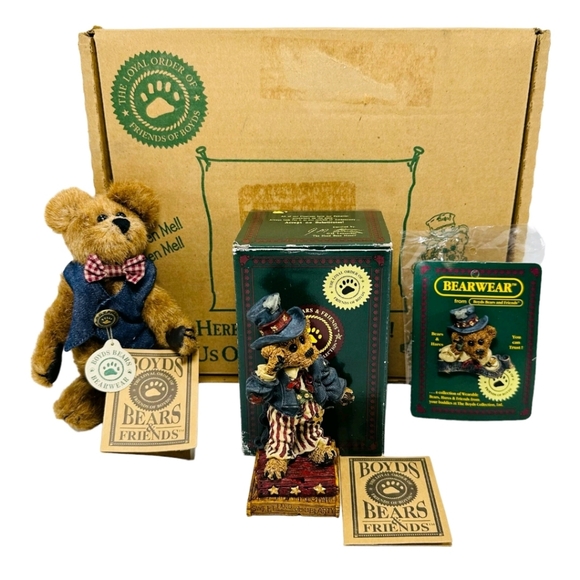 Boyd's Bears Friend of Bears 96-97 Uncle Elliot Full Set Pin & Stuffed Bear - Picture 1 of 8